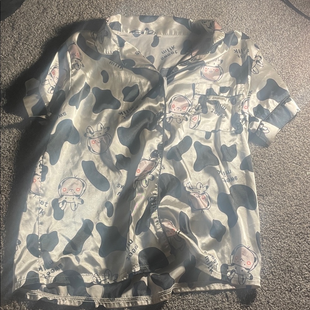 Silk Pajama Top with Cartoon Print